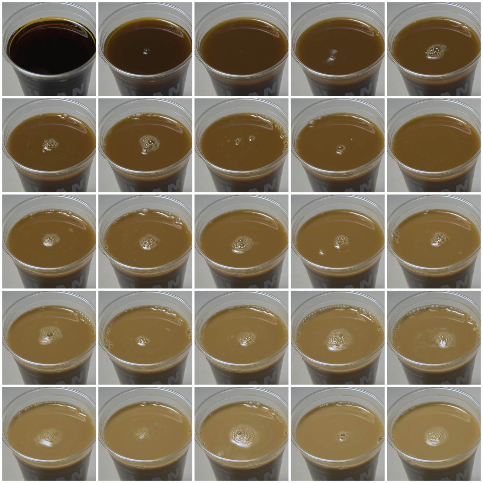 grid of coffee cups from cold brew to milk